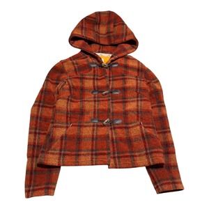 Tsunami Polyester/Wool Plaid‎ Loop Button Hooded Jacket Women's Small Petite